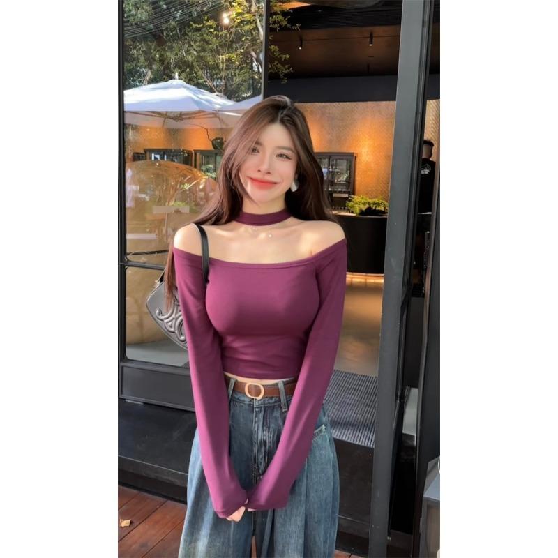 Neue Spice Girl Ein Schulter Langarm Ein Kleid Drei Tragevarianten Schlank Schlank Bequem Schlicht Einfarbig Sexy Bluse Frau