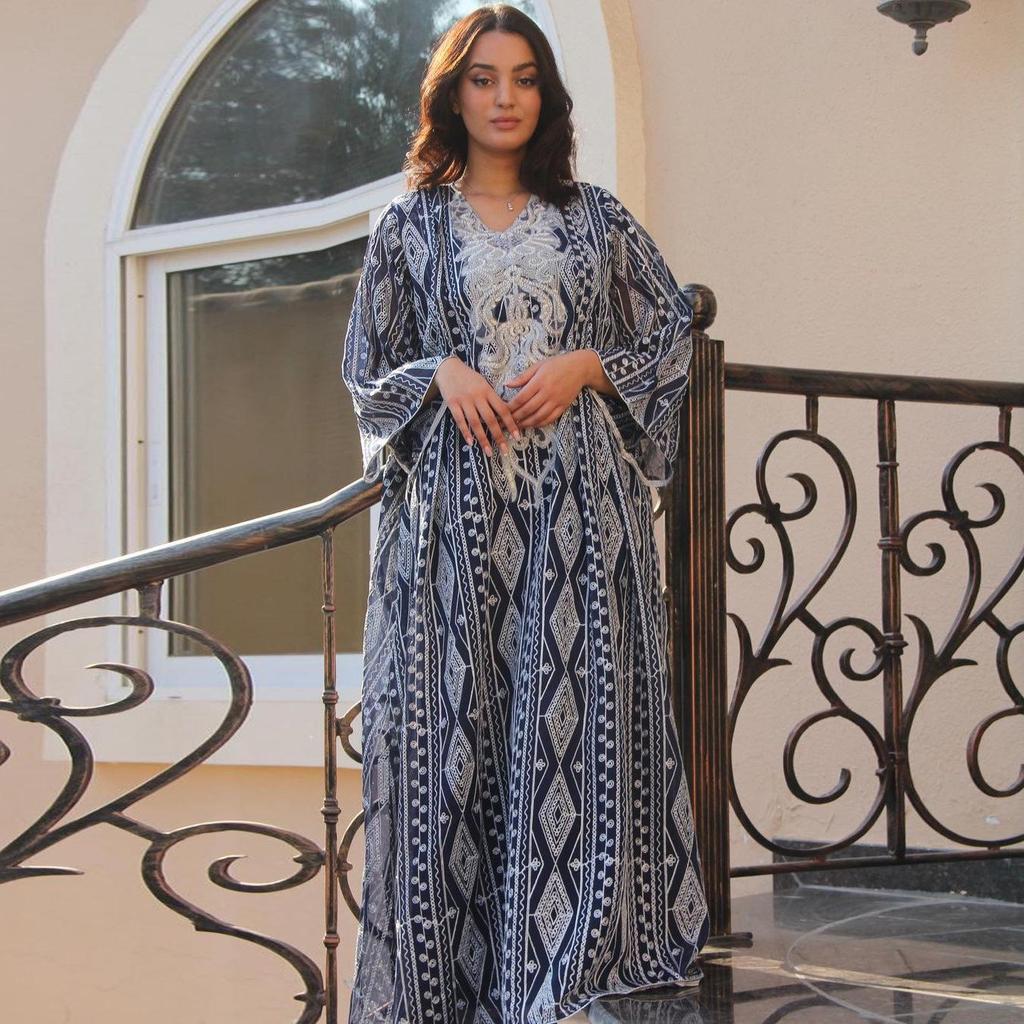 AB293 2023 Plus Size Sequin Embroidered Floral Evening Gown for Muslim Women