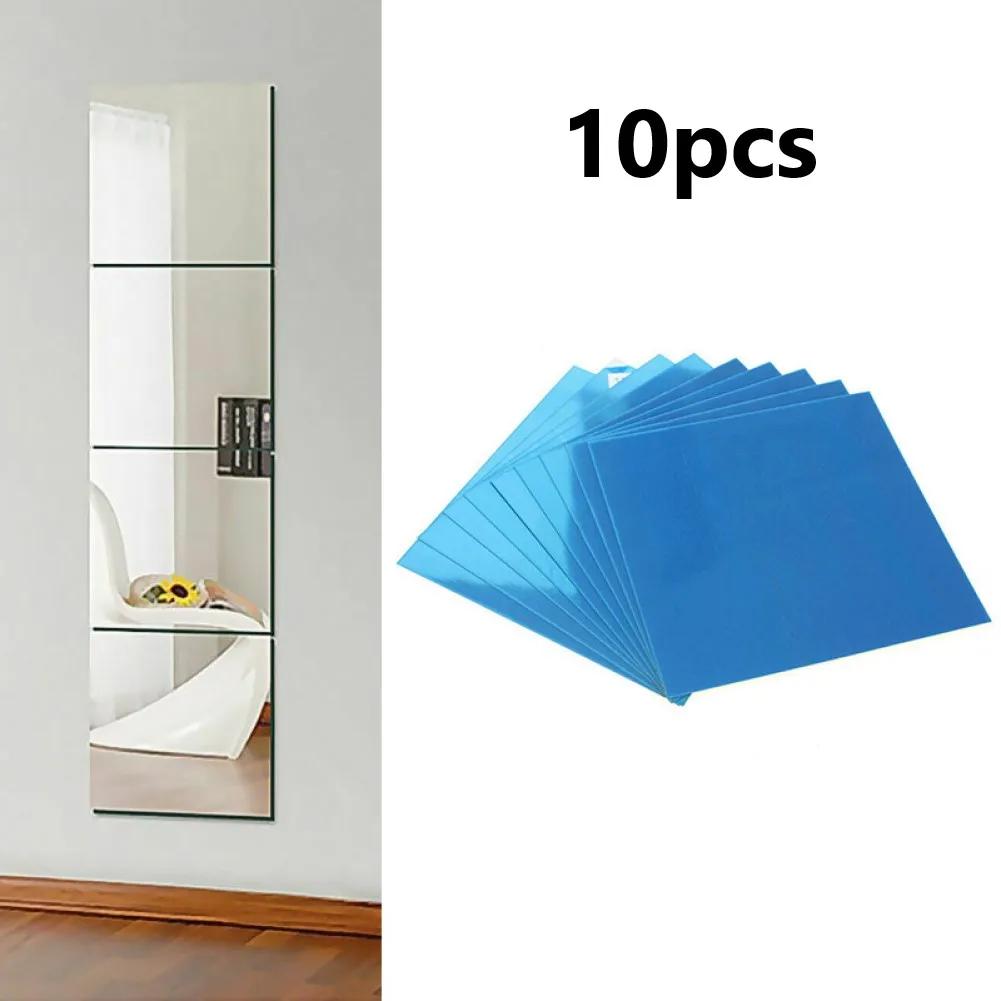10 Stück 10 cm quadratische Spiegelglasfliesen Wandaufkleber Abziehbild Mosaik Heimdekoration Selbstklebender Acrylaufkleber für Badezimmer DIY 3D-Wand