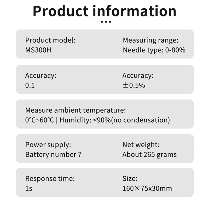 A96I-MS300H Portable Hay Moisture Meter With Probe For Hay Bale,Cereal Straw,Forage Grass,Leymus Chinensis Humidity Tester