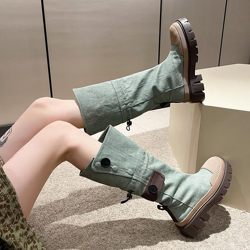 But Knee Boots Women's 2025 New American Retro Cowboy Platform Tooling Boots Shell Head Tall Knight Boots