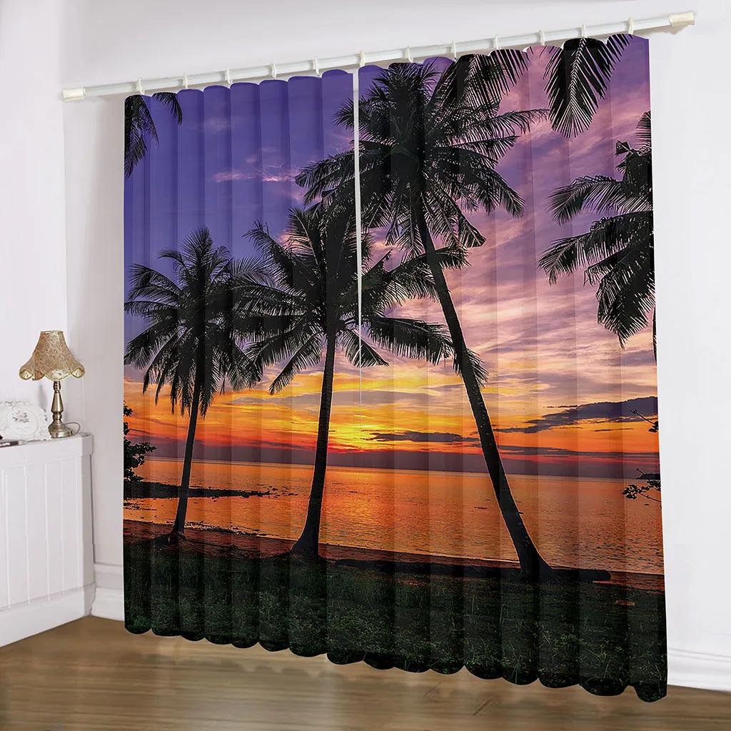 3D Digitaler Sonnenuntergang über dem Ozean Ruhig, Verdunkelungsvorhang für Wohnzimmer, Schlafzimmer, Insel, Sommerzeit, 2 Stück Verdunkelung