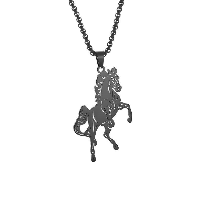 Stainless Steel Hollow Hip Hop Animal Horse Sweater Chain Men and Women Necklace Personalized Gold Pendant Ornaments