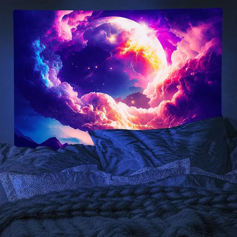 Ultraviolet Milky Way Galaxy Luminous Tapestry, Indoor Mood Create Atmosphere, Psychedelic Luminous Art, Bedroom Decoration