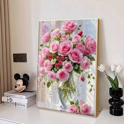 Set de Pièces d'Art Peinture Diamant 5D Fleur DIY Diamants Entiers Point de Croix Artisanat et Décoration Ornements Muraux pour la Maison