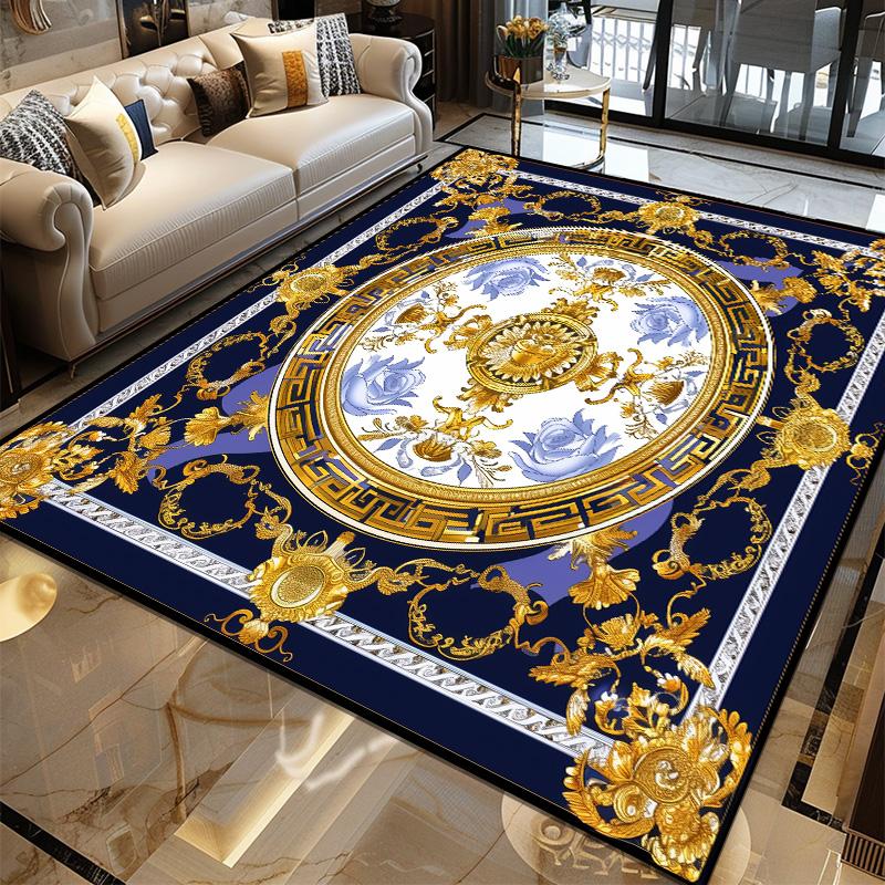 Luxusní Evropská Dekorace Domova Koberec Luxusní Zlaté Velké Koberce do Obývacího Pokoje Hala Senior Vily Podložka pod Konferenční Stolky Pratelný