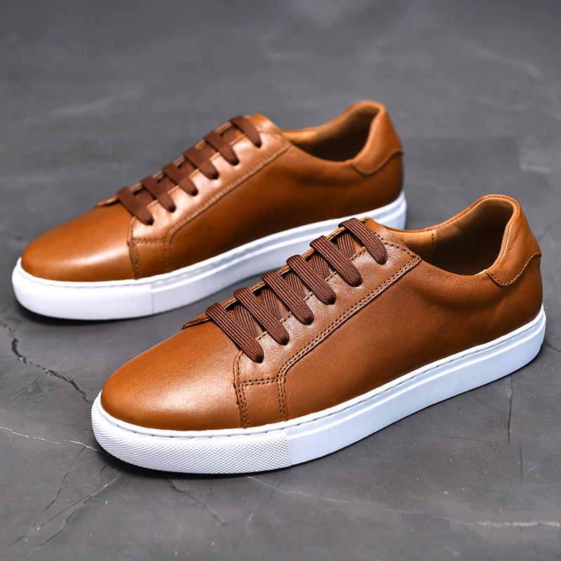 Fashion Leather Men's Shoes High Quality Casual Shoes Lace Up White Sole Loafers Luxury Brand Shoes Soft Sole Comfortable Outdoor Shoes