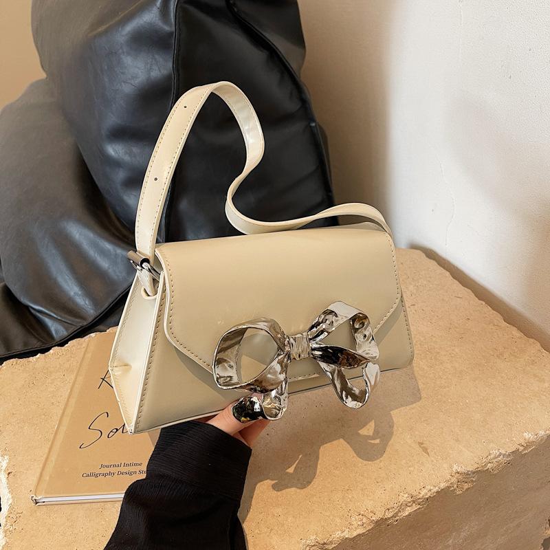 Metal Texture Bow Design Underarm Bag Women New High-end Style Fashion Crossbody Bag Versatile Single Shoulder Small Square Bag