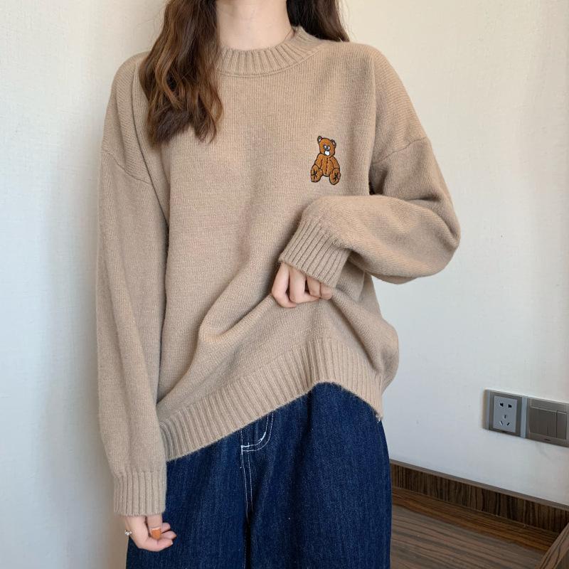 Sweater women's autumn and winter loose outer wear inside student sweet retro lazy wind gentle spring and autumn top