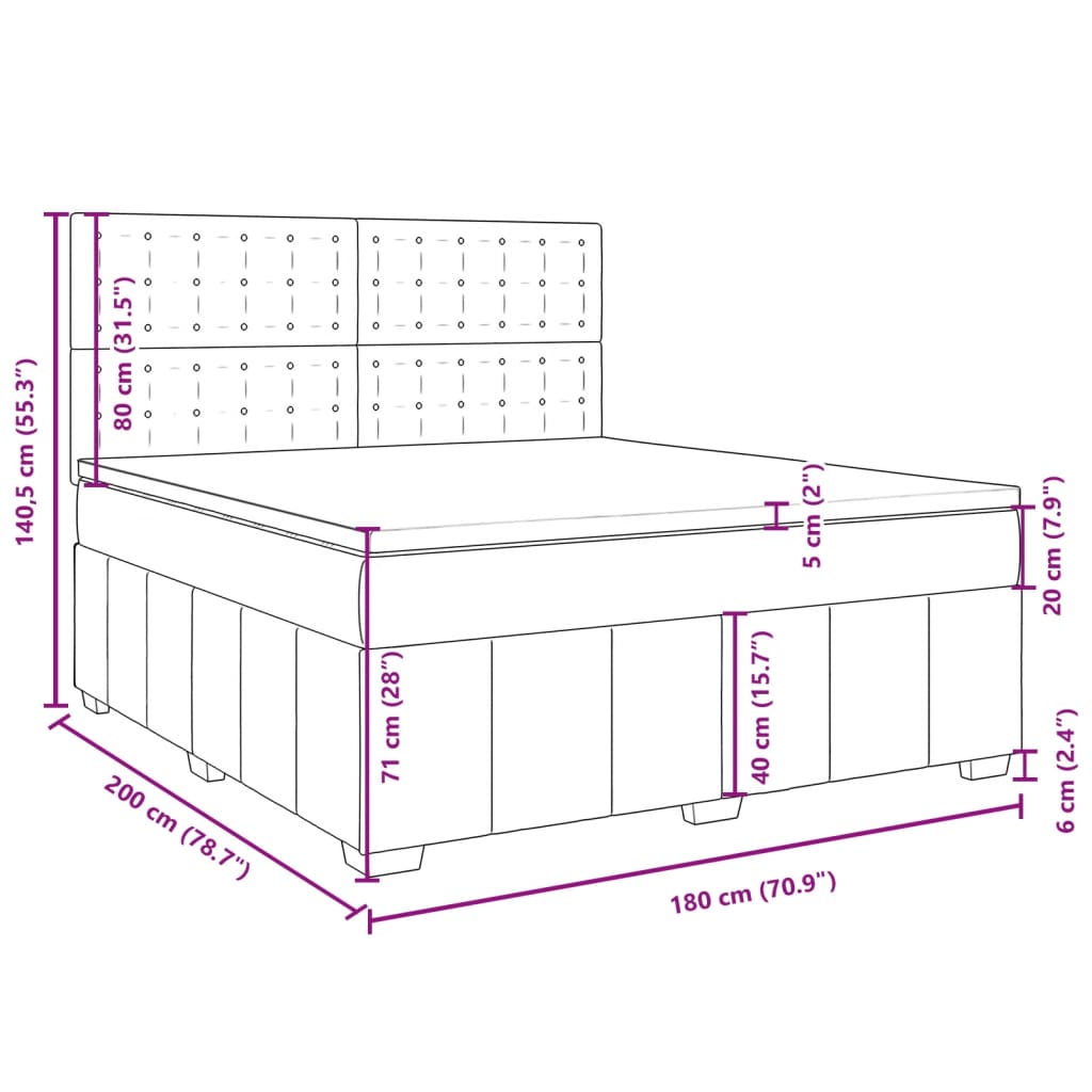 Box Spring Bed with Mattress Dark Grey 180 x 200 cm Fabric