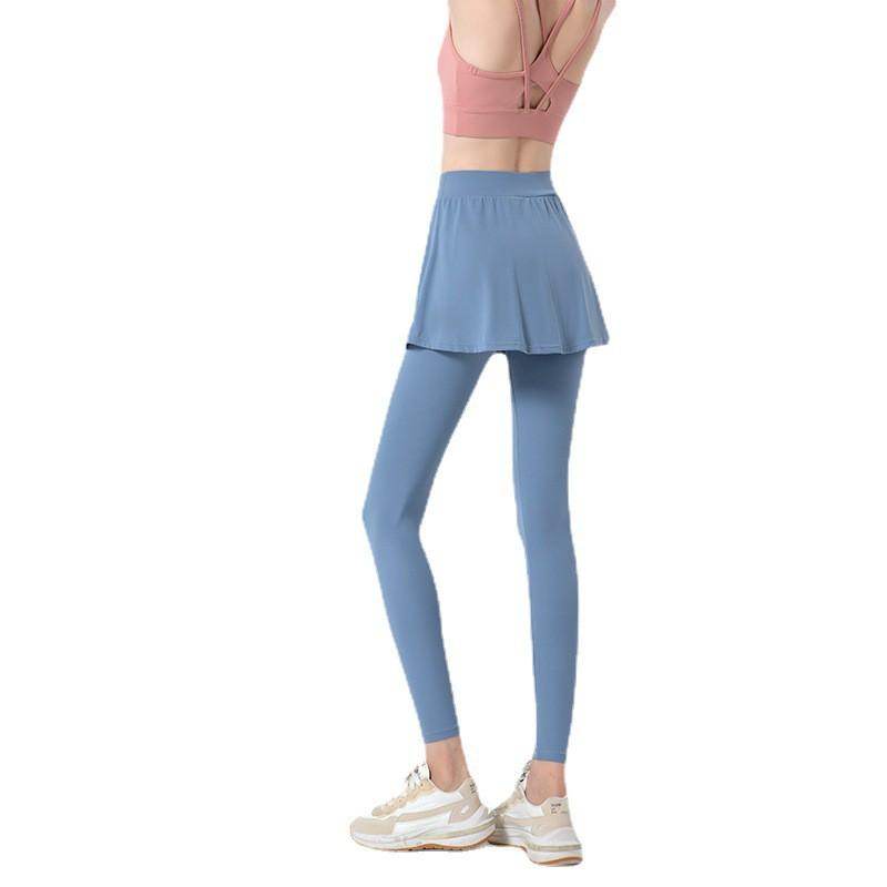 Womens High-Waisted Quick-Dry Yoga Leggings With Skirt Overlay Sport Pants Breathable Compression Fit