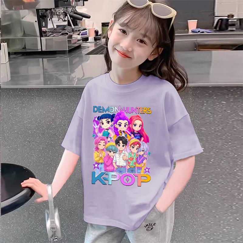 Kids Kpop Demon Hunters Children's T-Shirt Short Sleeve T-shirt Cute Kpop Demon Hunters Tiger Harajuku Tshirt for Boys Girls