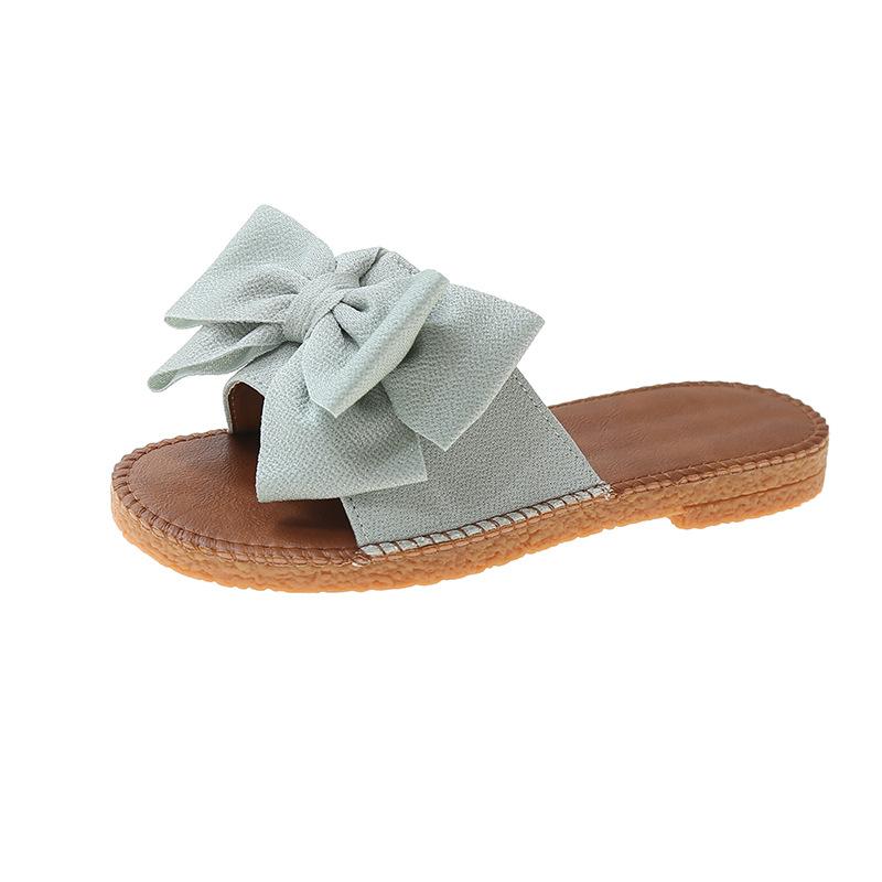 Cloth Slippers Women's Summer New Soft Bottom Bow Flat Heel One Word Sandals Fashion Wear Sweet Sandals Explosion