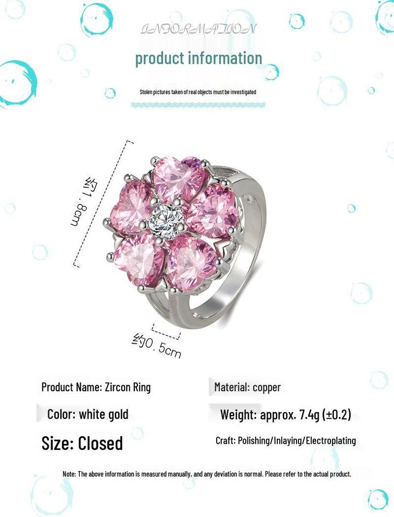 Inel cu Zircon Roz în Formă de Inimă - Bijuterii de Modă Dulci pentru Femei