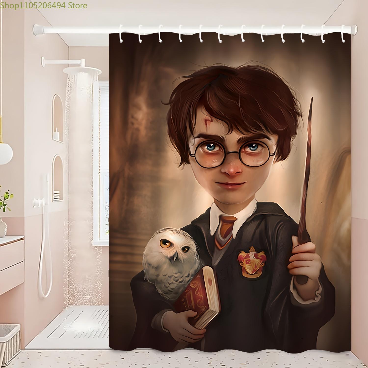 Warner 1pc Cute Printed Bathroom Shower Curtain, Harry Potter with Wand and Book Holding Owl Design, Creative Shower Curtain, 90x180cm