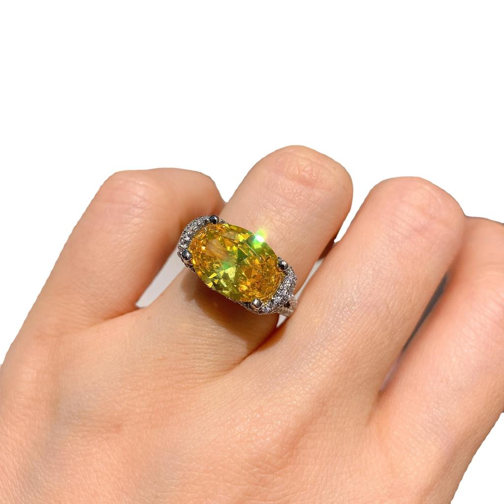 Jewelry Ring Women'S Imitation Color Treasure Ring Luxury Diamond-Set Women'S Dan Ring Main Stone 10 * 14