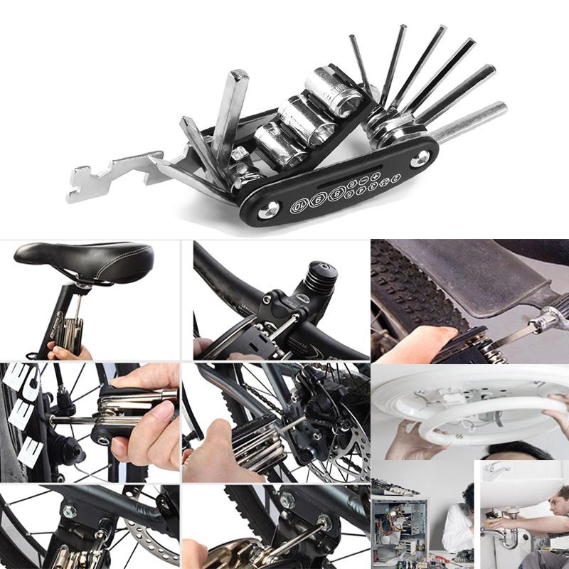 Bicycle Repair Tool Maintenance Combination Tire Mending 16 In One Tool Multi-functional Folding Repair Tool Wrench Set