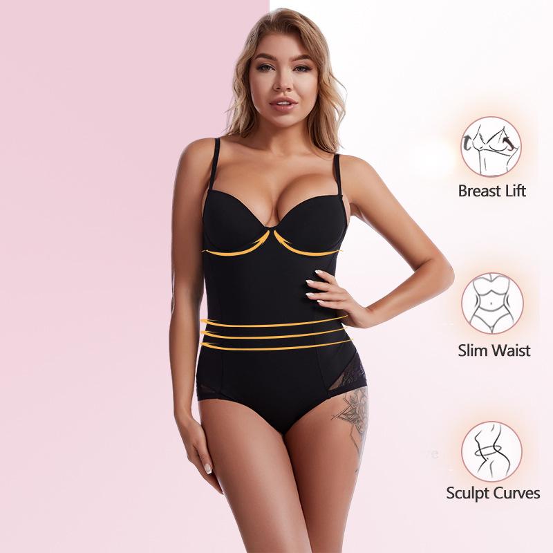 Explosive Style Body Shaping One-Piece Suit with Bra Support - Tummy Control Deep V Design