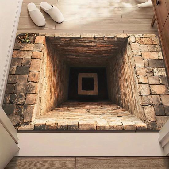 3D Hole Floor Rug Optical Illusion Floor Mat Realistic Bottomless Pit Doormat Non-Slip Bathroom Rug