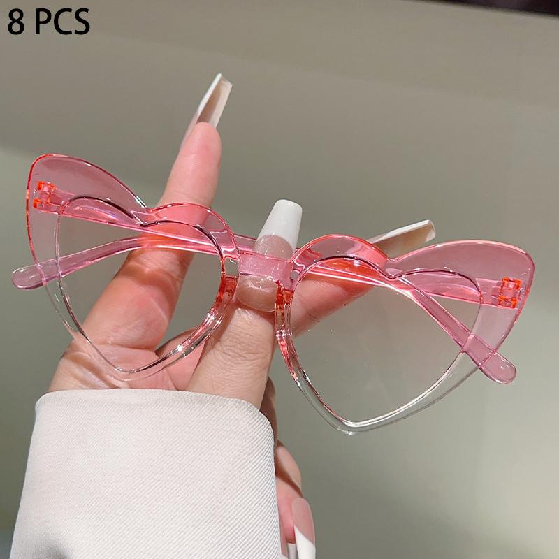 8 Pcs Per Set Cute Heart Shaped Sunglasses for Girls New Stylish Multi-color Children Sun Glasses Trendy Gradient Decor Shades