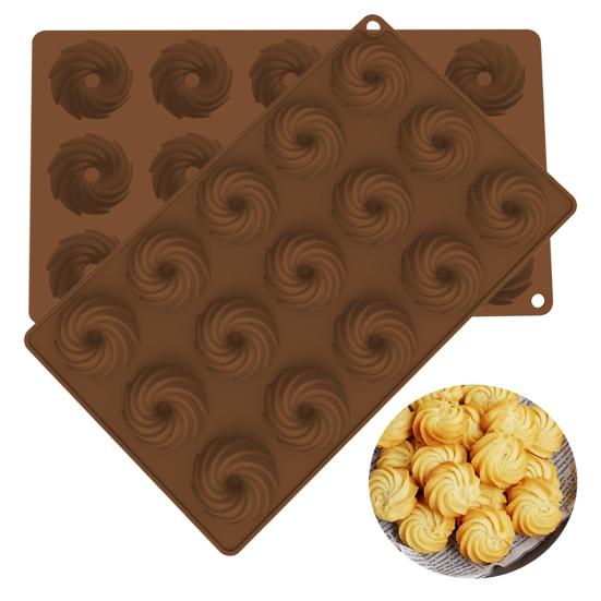 Silicone Cake Mold 15-Cavity Spiral Cookie Mold Non-Stick Baking Pan for Cookies Pastries Mousse Dessert