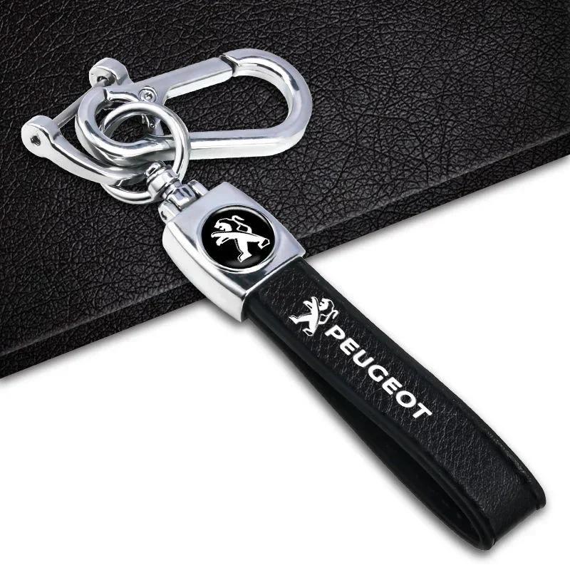 Durable Buckle Leather Keychain Car Key Ring Holder for Peugeot 407 206 106 107 108 I307 308 406 208 301 3008 2008 208XS Rifter