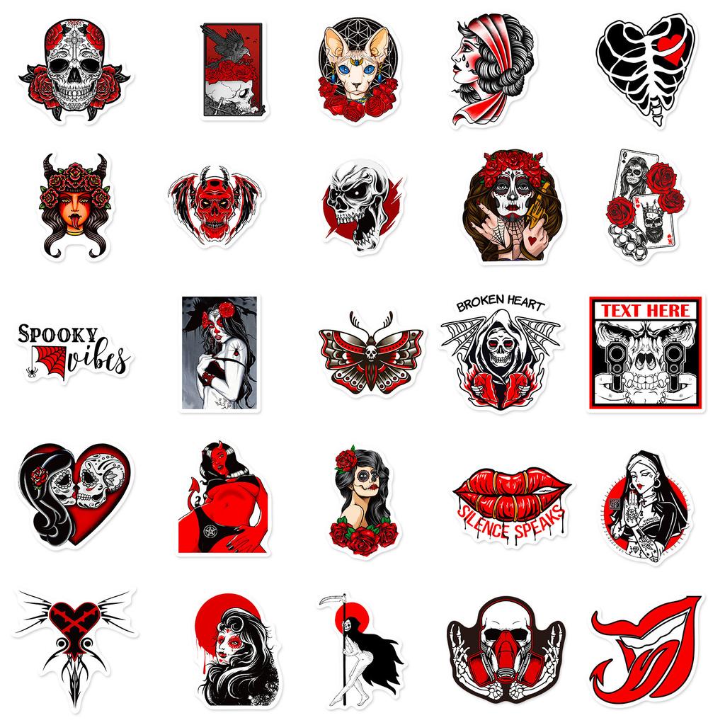 50 Gothic Horror Stickers Devil Dark Red Wind Punk Thriller Red and Black Gothic Stickers Gothic