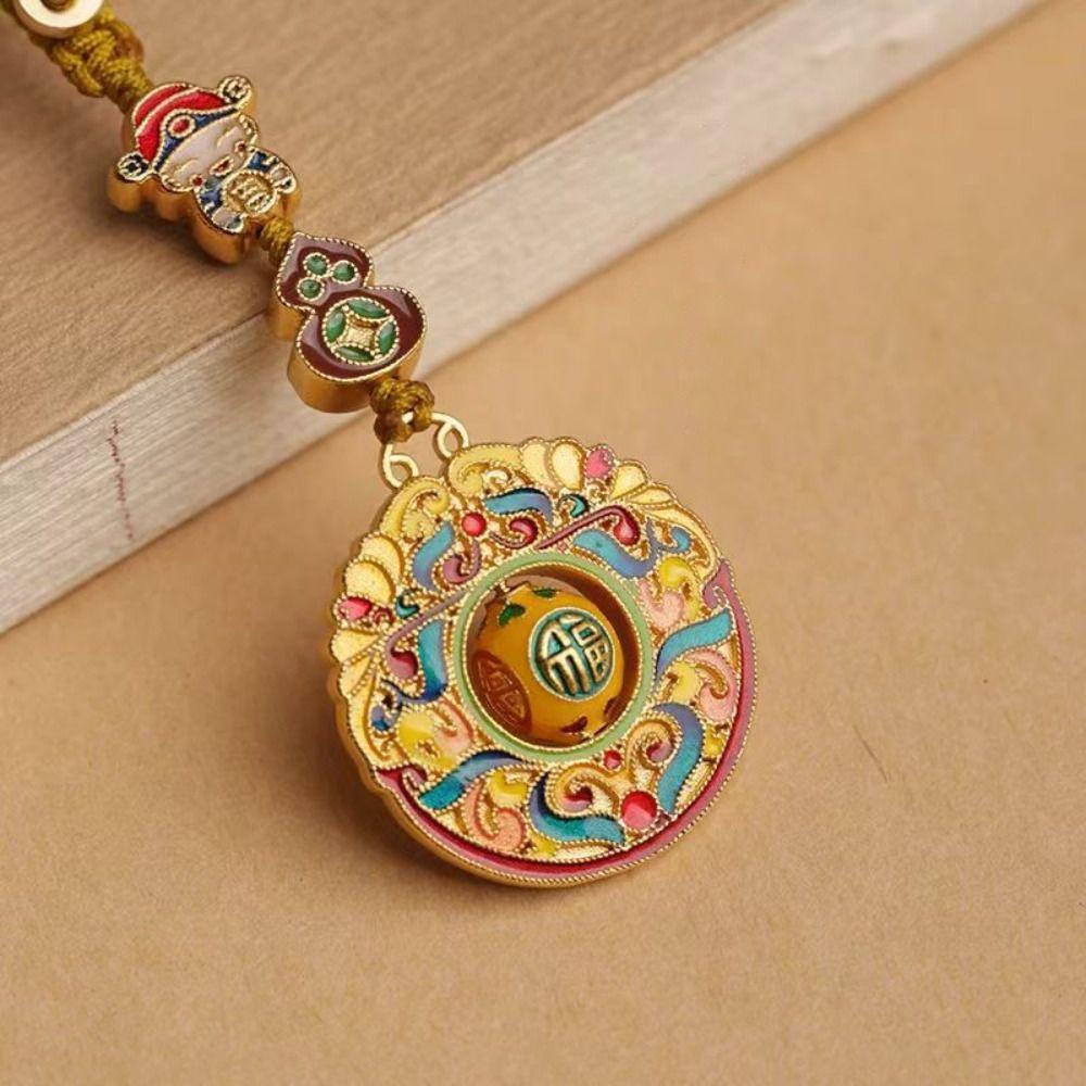 Chinese Style God of Wealth Keychain Rotatable Bead Key Pendant Exquisite Gourd Bag Decoration  Car