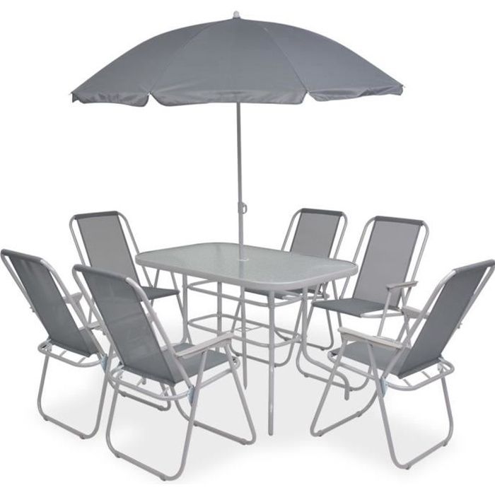 VidaXL Mobilier à dîner d'extérieur 8 pcs Acier et textilène Gris
