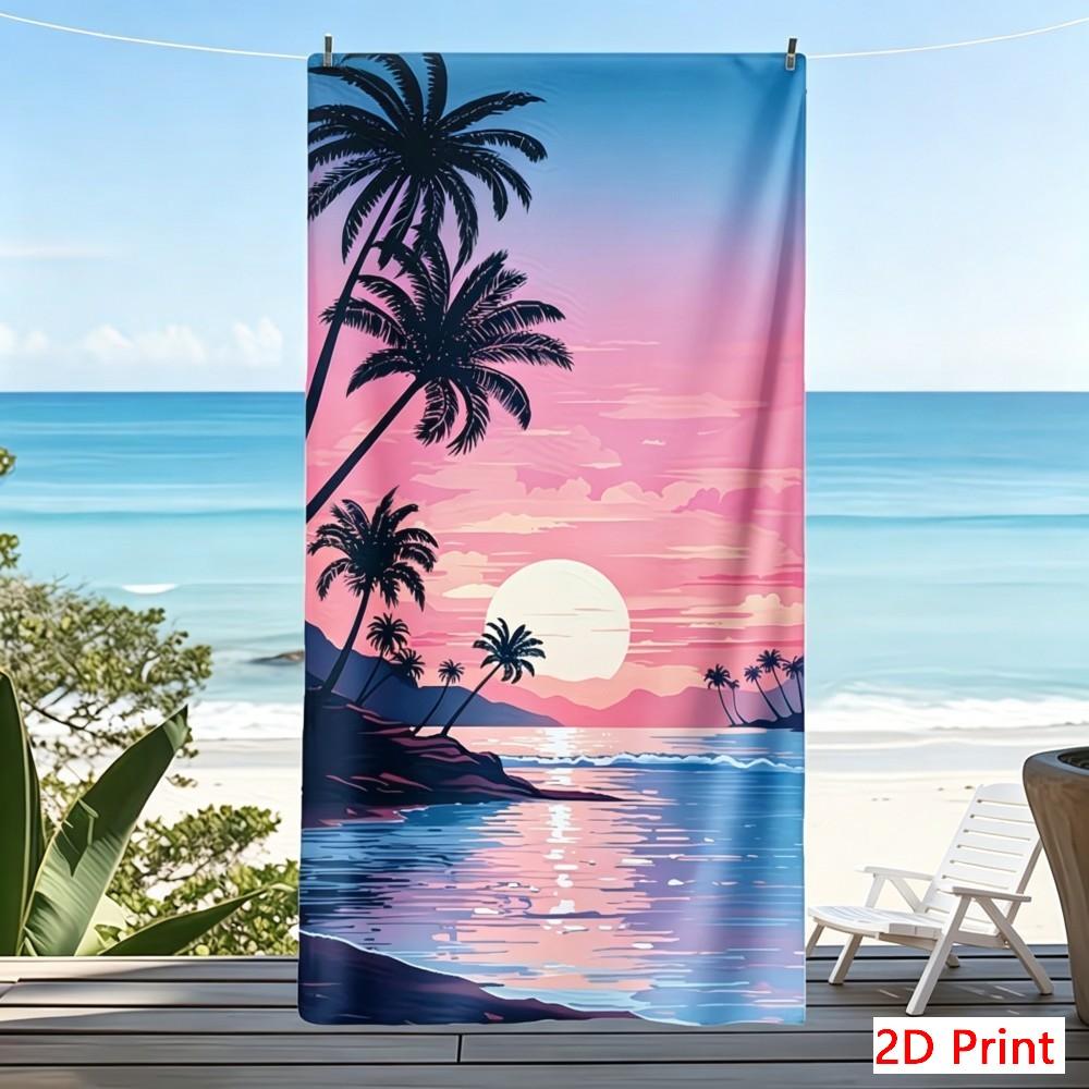 Tropical Sunset Microfiber Beach Towel Oversized Palm Tree Print Quick Dry Bath Sheet Large Summer Vacation Essentials XL Mat