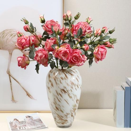 Artificial Rose Flower Realistic Vintage Fake Rose Bouquet with 2 Heads Blooms And 3 Buds for Wedding Flower Arrangement Home Party Table Centerpiece