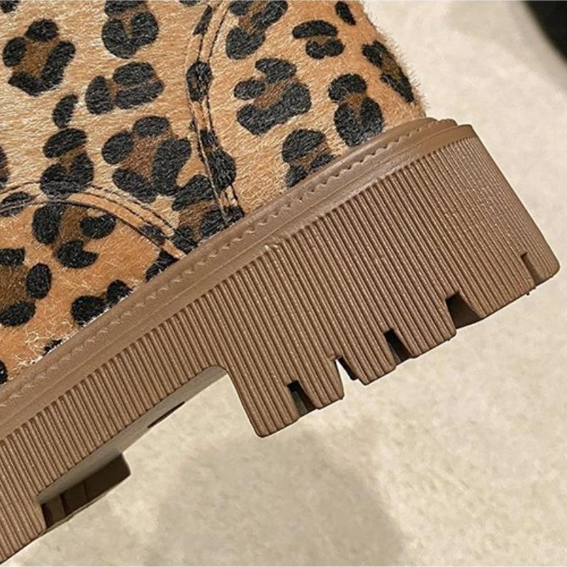 Shoes for Women 2025 Lace Up Zipper Casual Lady Fashion Boots Winter Round Toe Mixed Colors Leopard Chunky Heels Plus Size Boots