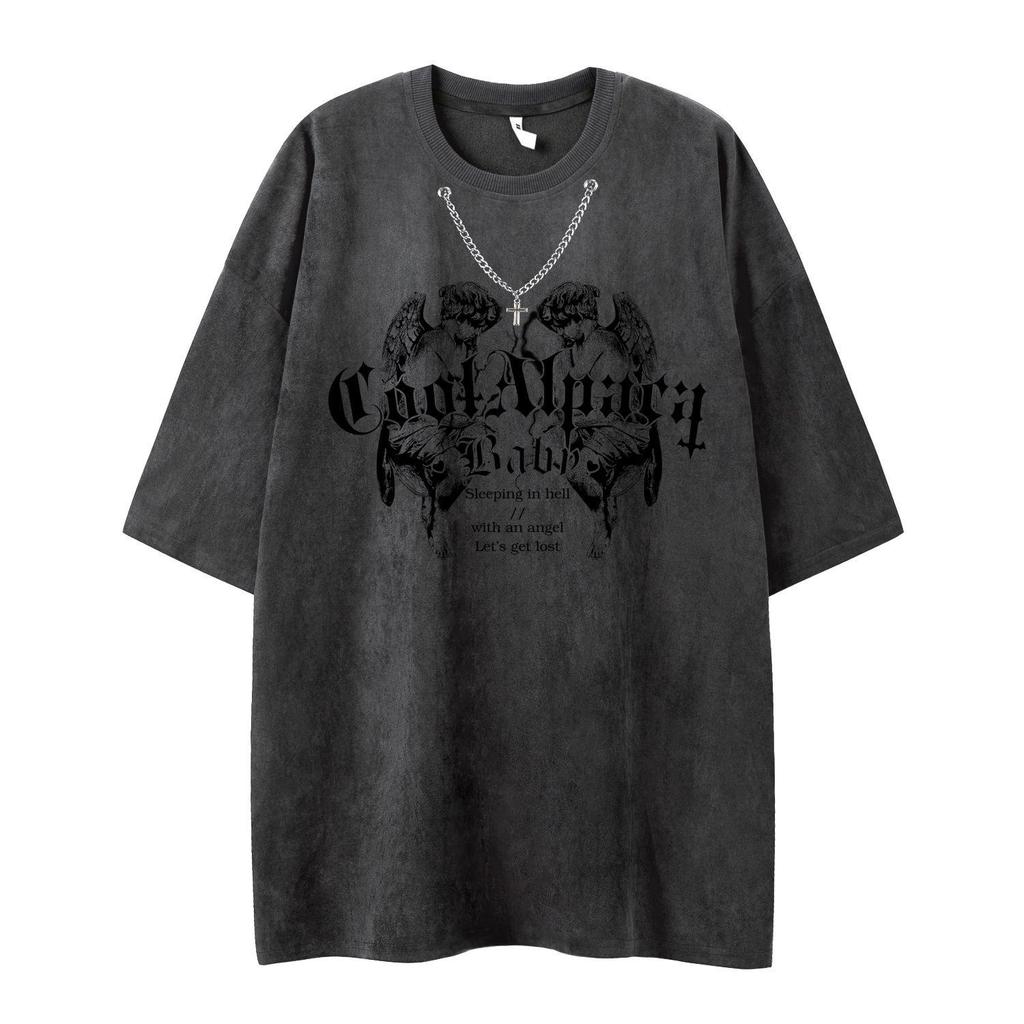 GothAngel Baby Graphic Unisex T-Shirt Cotton Washed Tshirt Oversized Short Sleeves T Shirt