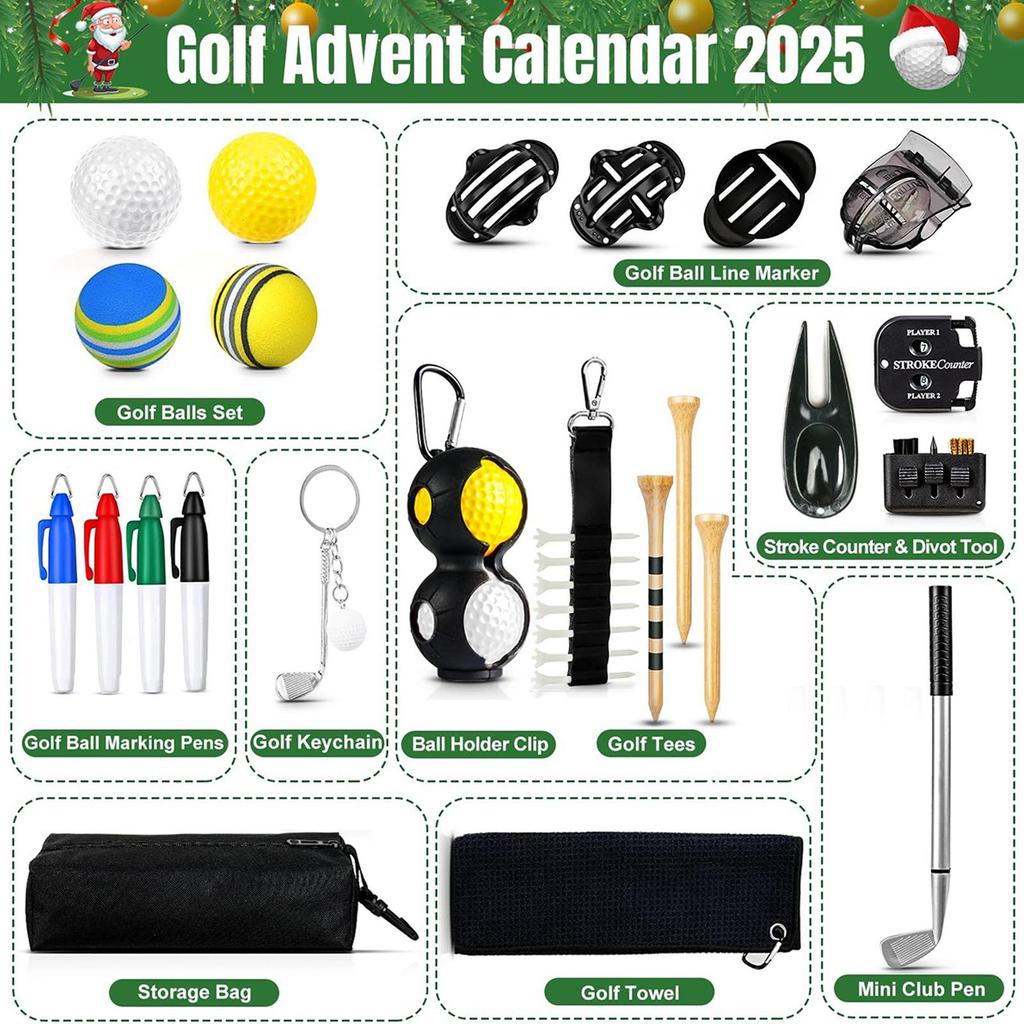 2025 Weihnachts-Golf-Adventskalender 24 Tage Sportdekorationen Sport-Adventskalender für Enthusiasten, Spieler, Sammler