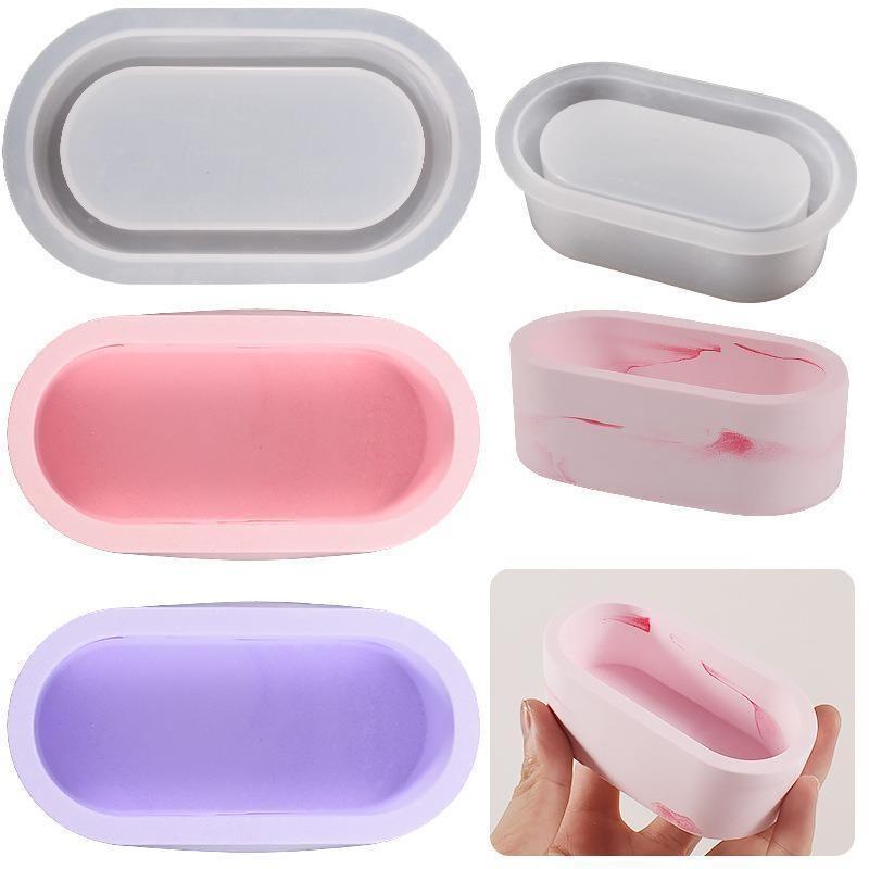 2025 New DIY Oval Candle Jar Silicone Molds Cement Plaster Mini Pot Concrete Wax Box Candle Tray Injection Mould Home Decor