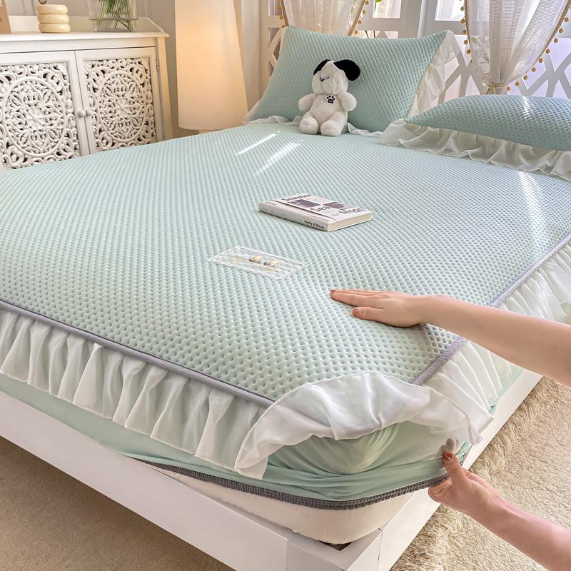 Waffle Lace Bed Sheet, Bean Cool Mat, Three Piece Set, Summer Cool Feeling, Ice Silk Mat, Mattress Protective Cover
