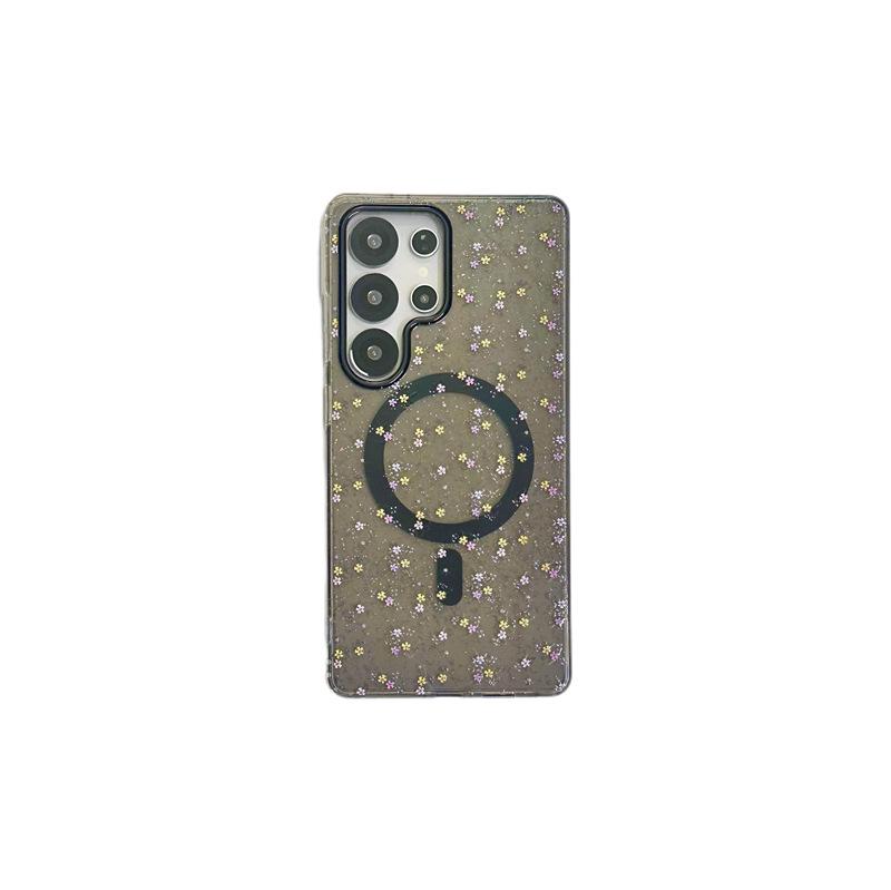 Koreanische minimalistische Glitzerblumen-Magnet-Handyhülle für Samsung S25 Ultra/S24 Plus