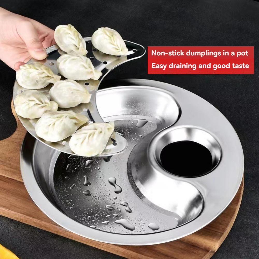 1 st rostfritt stål dumplingtallrik förtjockad och dränerad Ångad dumplingtallrik med dippsåsbricka flerfunktionell vegeta
