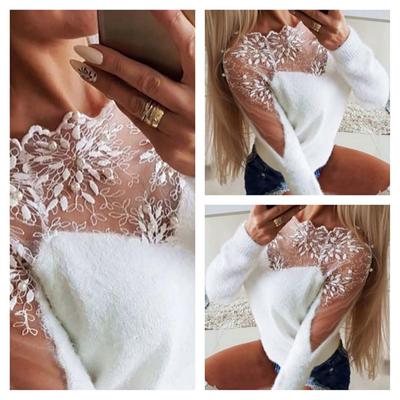 Suéter Bordado Feminino e Tricô de Inverno Solto Casual Casaco Selvagem