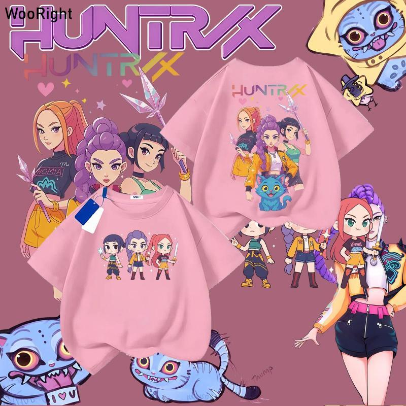 2026 Childrens girls Kpop demon hunter printed Tshirt summer childrens clothing moviethemed Tshirt shortsleeved top 100
