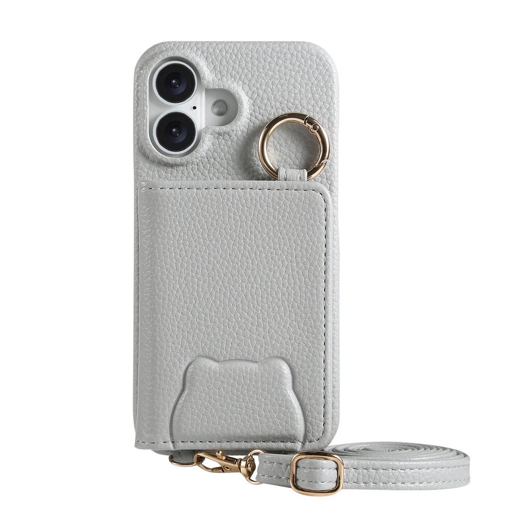 Crossbody Cards Solt Wallet Leather Cute Mirror Ring Holder Case For iPhone 16 Pro Max 15 Plus 14 13 12 11 Lanayrd Bear Cover