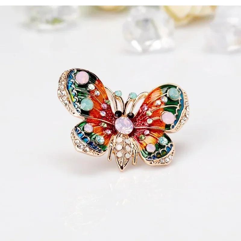Summer Vintage Fashion Crystal Enamel Butterfly Brooches Rhinestone Animals Corsage Pins Jewelry Accessories for Women Gifts