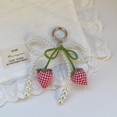 New Pearl Bowknot Strawberry Bow Keychain DIY Jewelry Style Pearl Bow Bag Accessories Mobile Phone Pendant Mobile Phone Chain