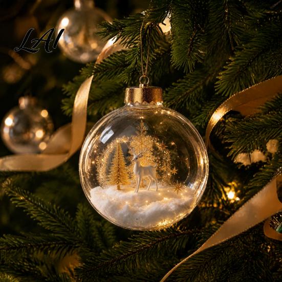 Transparente Weihnachts-Kugel-Deko Weihnachtsbaumkugel-Schmuck mit LED-Lichtern Schneeszene Acryl Klar Hängende Dekorationen Dekor Bruchfest Baum Saisonal