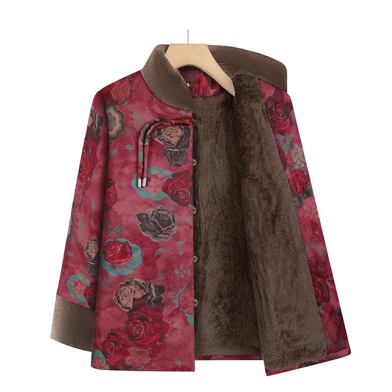 Grandma Winter New Style Chinese Tang Suit Cotton Jacket for Women with Velvet Lining