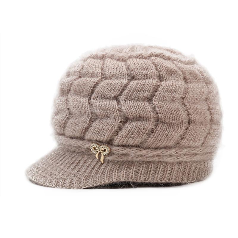 Autumn Winter Women's Hat Thick Wool Hat with Duck Tongue Middle-Aged and Elderly Knitted Hat Mother Hat Pullover Hat