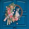 AEE4-Easter Wreath For Front Door Decoration Easter Egg Bunny Flower Garland For Front Door Art Decor Spring Door Wall Window