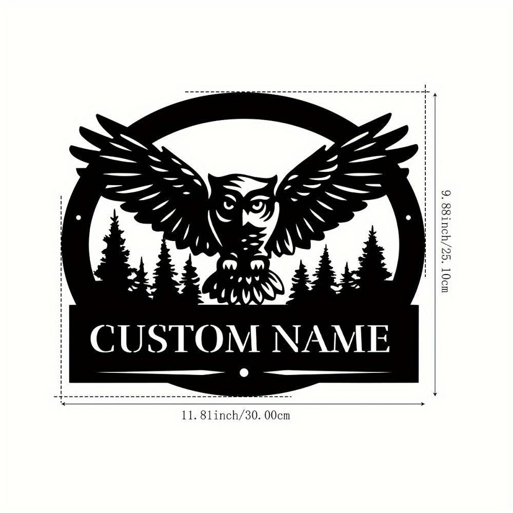 1pc Custom Nocturnal Bird Metal Wall Art, Personalized Owl Emblem, Rustic Farmhouse Decor for Lounge, Office, Living Room, Custom Sign