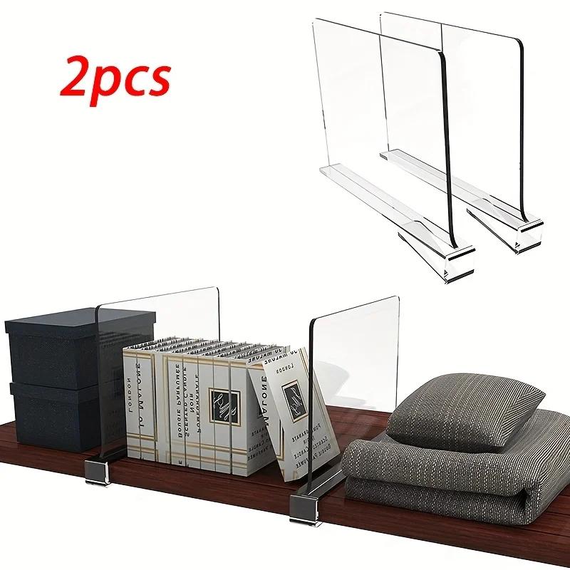 

2pcs Clear Plastic Closet Organizer Dividers, Transparent Storage Shelf for Home Wardrobe, Independent Installation