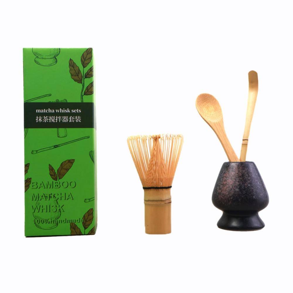 4PCS New Bamboo Ceramic Matcha Whisk Set Food Grade Safe Japanese Matcha Tea Set Traditional Reusable Green Tea Whisk Stirring